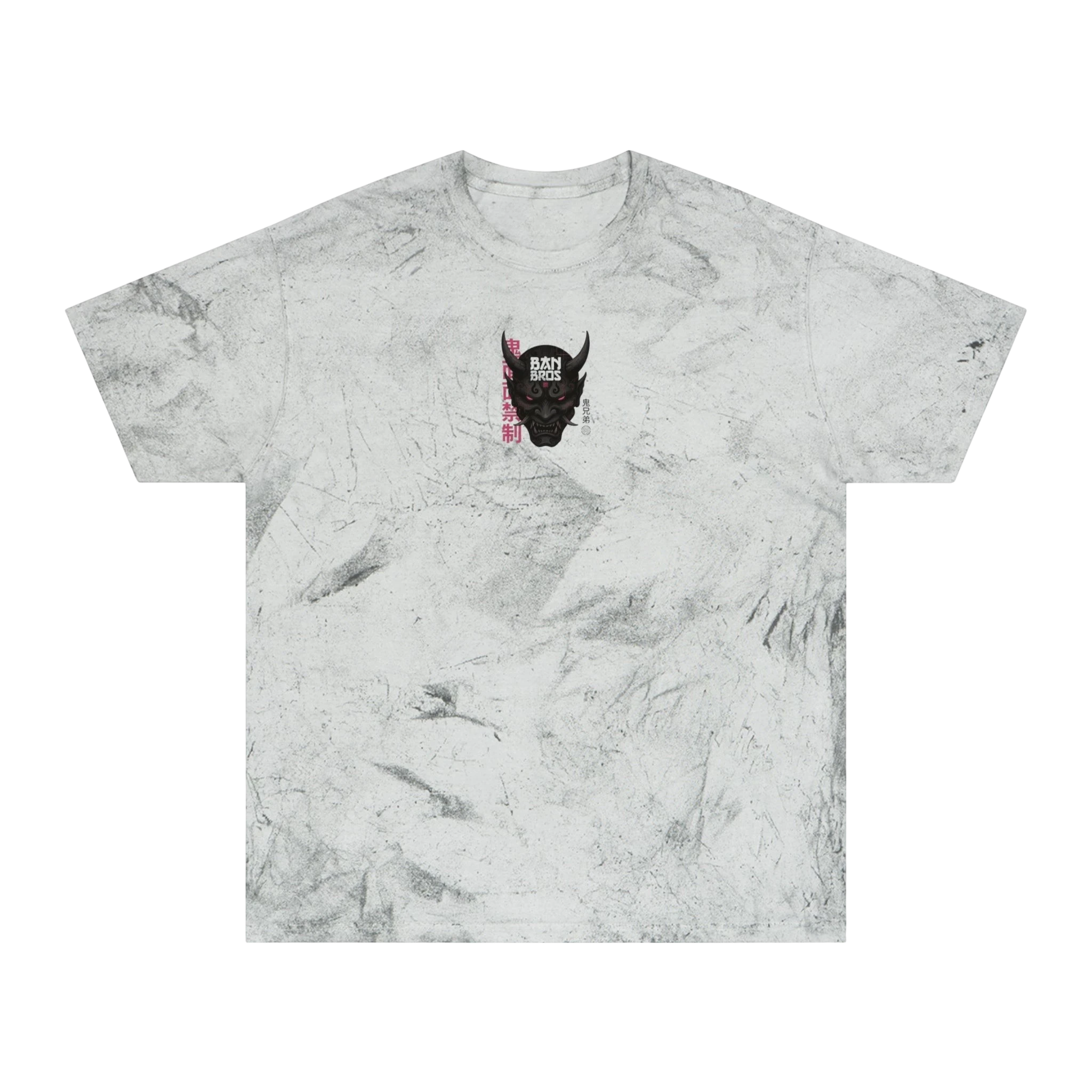BAN BROS Stressed Faye anime mood graphic tee in grey color-blast cotton with a small demon mask chest print.