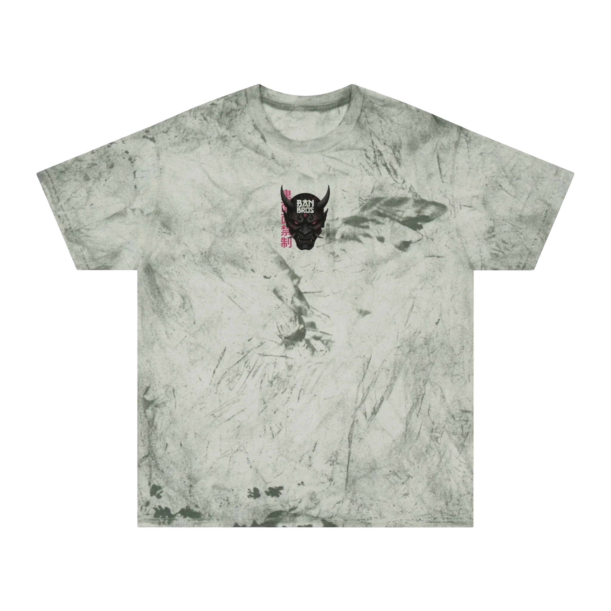 BAN BROS Stressed Albedo anime graphic t-shirt in grey color-blast cotton with a relaxed fit and oni mask design.